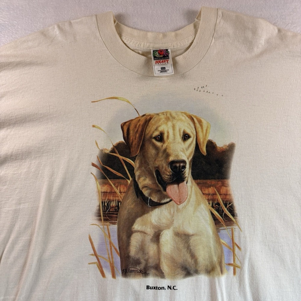 Vintage 90s Yellow Lab Buxton NC Graphic Tee Fruit of the Loom Heavy XXXL